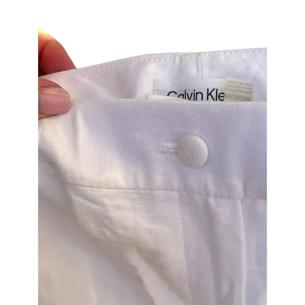 Calvin Klein Linen Tapered Ankle Dress Pants | Women Plus 20W, White NEW $109 - Picture 14 of 15